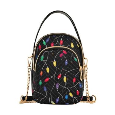 Imagem de GAIGEO Bolsa tiracolo pequena para guitarras musicais, preto, branco, bolsas transversais, bolsas transversais casuais para mulheres, Luzes de Natal em preto-1, One Size