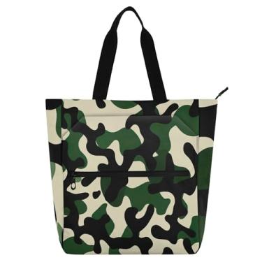 Imagem de GAIGEO Bolsa de trabalho verde camuflada militar para mulheres, lona, praia, livros, zíper, bolsas para professores, amantes de livros