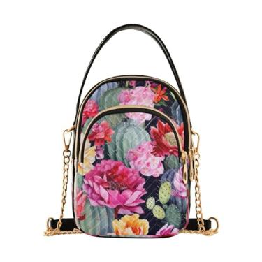 Imagem de GAIGEO Bolsa transversal feminina de cacto e plantas, bolsa tiracolo casual, bolsa de ombro pequena para mulheres, Aquarela de flores - 5, One Size
