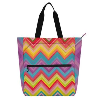 Imagem de Bolsa feminina de lona com estampa de chevron, arco-íris, escola, bolsa, utilitária, escritório, para amantes de livros, presentes