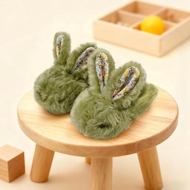 Imagem de Chinelos infantis infantis para meninos e meninas, sapatos de casa de coelho, antiderrapante, quente, macio, para inverno, felpudo, interior verde, Verde, 19-21