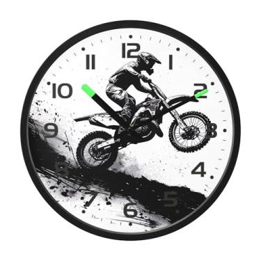 Imagem de SEHANY Relógio de parede vintage americano para motocicleta, silencioso, sem tique-taque, operado por bateria, controle de som, luz noturna, relógios de parede para sala de estar, cozinha, quarto