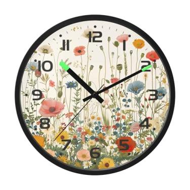 Imagem de SEHANY Herb Wildflower Relógio de parede silencioso sem tique-taque relógio redondo operado por bateria 30 cm controle de som luz noturna relógios de parede para sala de estar, cozinha, quarto