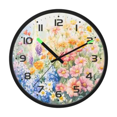 Imagem de SEHANY Herb Wildflower Relógio de parede silencioso sem tique-taque relógio redondo operado por bateria 30 cm controle de som luz noturna relógios de parede para sala de estar, cozinha, quarto