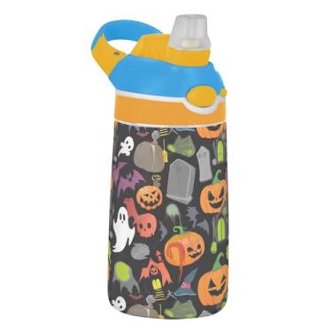 Imagem de Garrafa de água esportiva infantil Halloween Ghosts Pumpkins para escola, Tritan de 473 ml, garrafa de água com canudo, copo portátil para crianças, reutilizável, alça de transporte