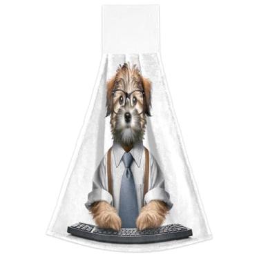 Imagem de Joisal Toalhas de mão fofas de cachorro de primavera com laços para pendurar toalhas de forno conjunto de 2 toalhas de cozinha decorativas ultra absorventes, 46 x 35 cm