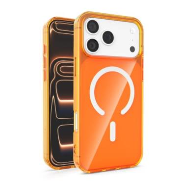 Imagem de LYJSMGZ Capa magnética para iPhone 17 Pro Max/Air/17 Pro/17, cobertura total da lente à prova de choque, translúcida, antiamarelamento, suporta carregamento sem fio, laranja, 17 Pro