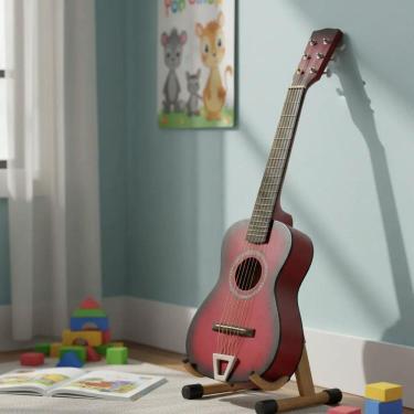Imagem de Violão Infantil De Madeira Semi- Vermelho De Aço