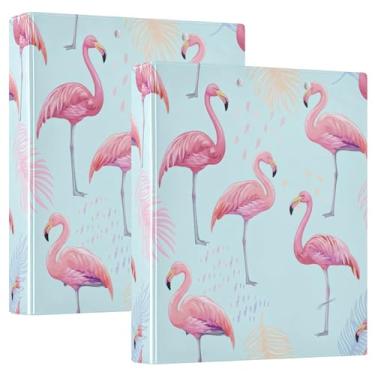 Imagem de Fichários de 3 anéis personalizados elegantes flamingos rosa azul 3 polegadas comporta 200 folhas, pastas de caderno, impressão de anel redondo, fichário de apresentação, 31,5 x 27 x 6 cm, 1 pacote