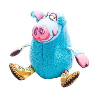 Imagem de Brinquedo Para Cães Porquinho Azul Com Apito de Pelúcia Super Macia - 