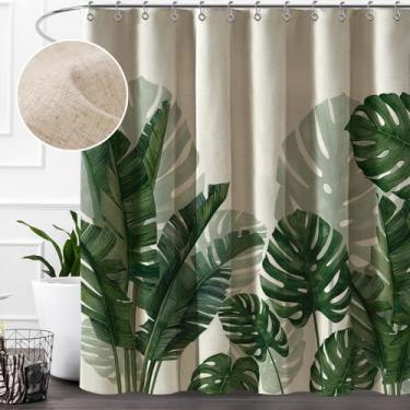 Imagem de Baccessor Cortina de chuveiro de linho 152 cm L x 182 cm C Cortinas de chuveiro de folha verde tropical botânica Banana Monstera folha palmeira repelente de água resistente pequena cortina de chuveiro