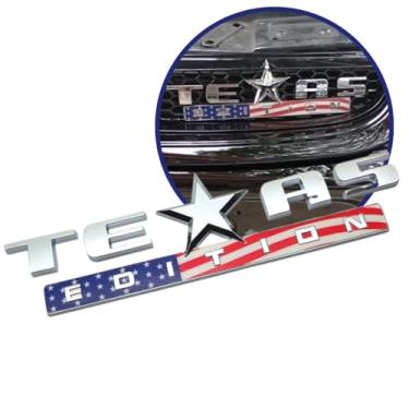 Imagem de Emblema Automotivo Texas Edition, Cromado e Preto, Adesivo em ABS para Tampa Traseira e Laterais (Prata EUA)