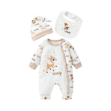 Imagem de Conjunto De Macacão Unissex Para Bebê Com Babador, Chapéu E Luvas, Man