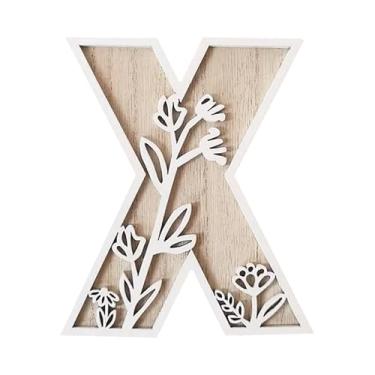 Imagem de caiydramy Letras de madeira florais pintáveis em camadas 3D para decoração de parede, letras do alfabeto de 12,4 cm para artesanato letra X decoração de mesa, placa de nome de berçário boho