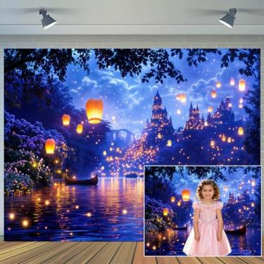 Imagem de 2 x 1,5 m de conto de fadas, céu noturno, castelo, palácio, castelo, lanterna encantada, flutuante, lago, menina, festa de aniversário, príncipe, beleza, casamento, festival, decoração de chá de bebê