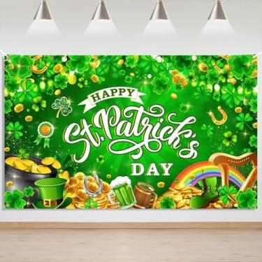 Imagem de Mocsicka Banner Happy St Patricks Day Banner Backdrop Irish Holiday Party Decorações de fundo do Dia de São Patrício Trevos Pote de Moedas de Ouro Banner Photo Booth Adereços (1,8 x 1,1 m)