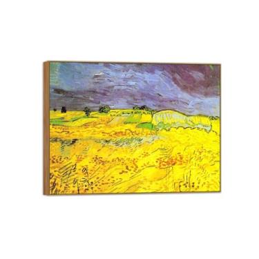 Imagem de Vincent van Gogh Famosa pintura em tela de arte de parede pronta para pendurar. Campo de trigo com céu. Imagem em moldura de madeira para decoração de sala de estar 50 x 65 cm 20 x 26 pol