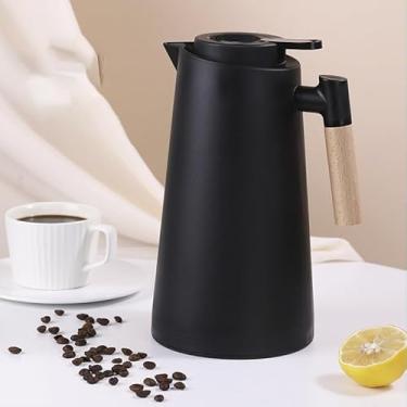 Imagem de Garrafa Térmica de água, 1 Litro Garrafa Térmica Com Termômetro Led Para Chás/Café Design Moderno Cabo Em Madeira(Preto(Des))