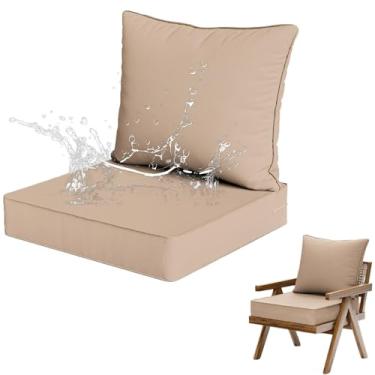 Imagem de Yadlan Almofadas de assento com conjunto de almofadas traseiras móveis de jardim, almofadas de assento impermeáveis ao ar livre para lounge, casa, carro, escritório, sofá, cadeiras cáqui 61 x 61 x 12