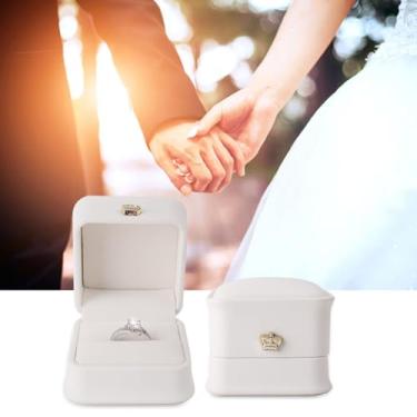 Imagem de 2 peças de caixa de anel branca para casais, caixa de anel de couro PU, caixa de presente de noivado, caixa de presente de joias para aniversário de casamento (caixa de anel branca)