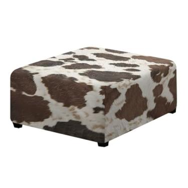 Imagem de Talayituse Capa otomana quadrada com estampa de vaca marrom, retangular, elástica, capa macia para descanso dos pés, com fundo elástico, lavável na máquina, G