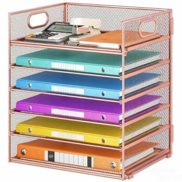 Imagem de Bandeja organizadora de papel de 6 camadas com alça, organizador de arquivos de mesa de malha, organizador de prateleira de documentos de mesa de metal, organizador de papel para escritório, casa ou