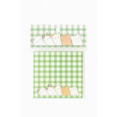 Imagem de Bloco Adesivo com Gatos Kawaii, Verde Xadrez, Papel Decorativo