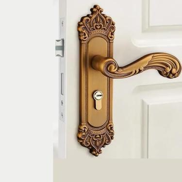 Imagem de Fechadura de porta antiga interna liga de zinco maçanetas de madeira maciça ferragem preta fechadura de porta de apartamento hardware fechadura de encaixe (A_50 mm)