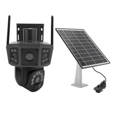 Imagem de Câmeras de Segurança Solar 4K Câmeras Sem Fio, Lente Dupla 360 ° PTZ Cam de Segurança Alimentada por Bateria Com Painel Solar, Detecção Humana PIR, Wi -Fi de 2,4 GHz