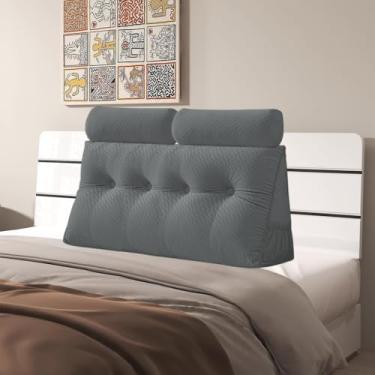 Imagem de Almofada triangular de veludo para cabeceira de cabeça, capa removível, cama de beliche, suporte de posicionamento do encosto, descanso de leitura relaxante (cinza com travesseiro de rolo, completo