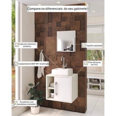 Imagem de Conjunto Para Banheiro Gabinete Com Cuba Quadrada Q32 E Espelheira Soft 500w Compace