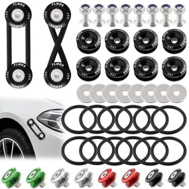 Imagem de FLMQS Kit universal de liberação rápida do para-choque dianteiro traseiro, clipes de liga de alumínio, 4 abas pretas de liberação rápida com 6 anéis de vedação personalizados