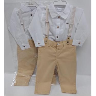 Imagem de Conjunto Bebê Menino Camisa Longa Calça Sarja Paraiso 14665, Branco, G