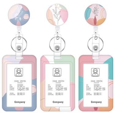 Imagem de Conjunto de 3 porta-crachás florais boho retráteis com prendedor de crachá de identificação para professores, enfermeiras, médicos, estudantes, trabalhadores de escritório