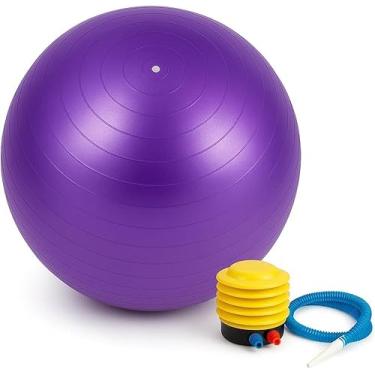 Imagem de Bola de Pilates Yoga ROXA 55 cm com Bomba – Suporta até 200 kg – Látex Premium Antiestouro e Textura Antiderrapante – Pilates Yoga Academia Reabilitação e Fisioterapia (Roxo)