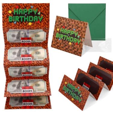 Imagem de Porta-Dinheiro Aniversário Pixel para Dinheiro, Porta-Dinheiro de Aniversário com Cartão Felicitações e Sacos Plásticos Transparentes para Crianças e Adultos Artigos Festa Tema Pixel