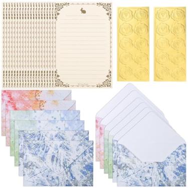 Imagem de BAYTORY Conjunto de 32 peças de papel de papelaria e envelopes, carta e envelope estacionários de estética, 20 folhas de papel forradas e 12 envelopes, para cartas de amor e convites de festa
