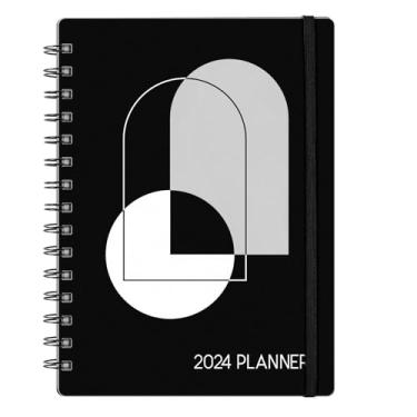Imagem de SKYDUE Agenda 2024 - Planejador semanal e mensal encadernado em espiral, 21,5 x 15,2 cm, forma de janeiro de 2024 a dezembro de 2024 com abas mensais, bolso interno e fecho elástico