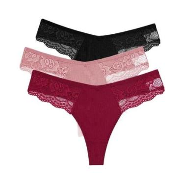 Imagem de Conjunto De 3 Calcinhas De Renda De Algodão Femininas S-XL Lingerie Se