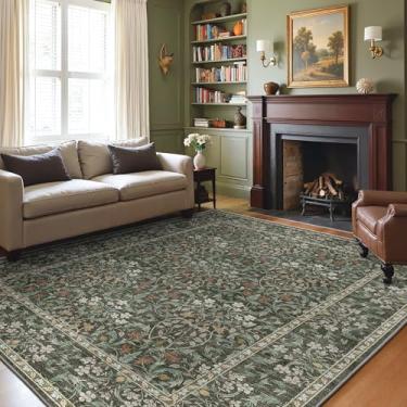 Imagem de GENIMO Tapete lavável 15 x 23 cm, tapete floral boho vintage antiderrapante, tapete macio e fino para sala de estar, quarto, sala de jantar, berçário, preto