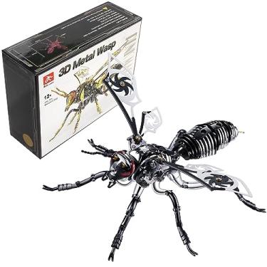 Imagem de Quebra-cabeças de metal 3D para adultos: kits de modelo de metal vespa gigante do norte, blocos de construção de vespa mecânica de quebra-cabeça de metal 3D, faça você mesmo difícil para montagem,