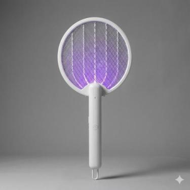 Imagem de Raquete Elétrica Dobrável Mata Mosquito 2 Em 1 Articulada Luz Uv Armad
