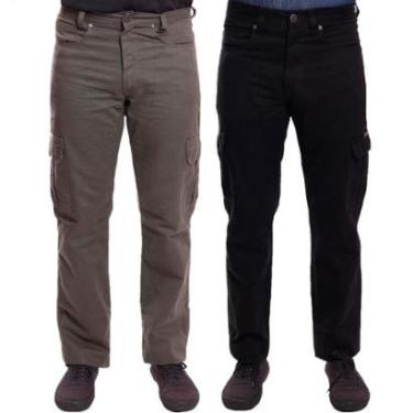 Imagem de Kit 2 Calças Sarja R7Jeans Masculina Modelo Cargo 100% Algodão-Masculino