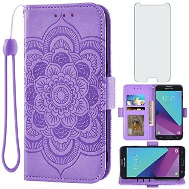 Imagem de Asuwish Capa carteira compatível com Samsung Galaxy J3 Luna Pro J 3 Prime 2017 Emerge 3J Eclipse Mission e protetor de tela de vidro temperado flip porta-cartões capa para celular para Glaxay S327VL
