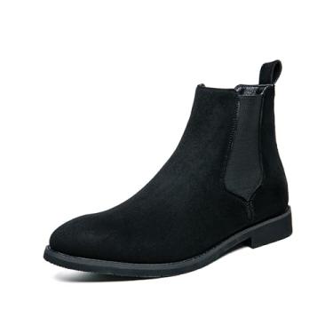 Imagem de Chelsea Bota masculina casual confortável sem cadarço cano médio Chukka elegante sapatos sociais tamanhos regulares e plus size, Preto, 44 BR