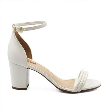 Imagem de Zatta Sandália Salto Bloco Cindy, Material Tecnológico, Salto 6.5 cm, com Fivela e Tiras (Off white, BR, Adulto, Numérico, 39)