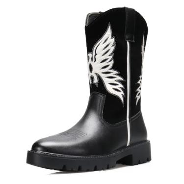 Imagem de Botas de caubói masculinas bordadas, botas de cavaleiro de bico fino para homens, Preto, 8