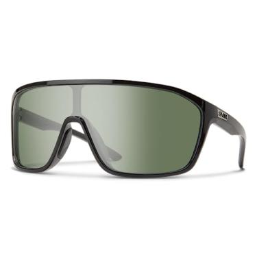 Imagem de SMITH Óculos de sol Boomtown – Shield Lens Performance Sports Active Sunglasses para ciclismo, corrida, pesca e mais – para homens e mulheres – para homens e mulheres – preto + cinza verde ChromaPop