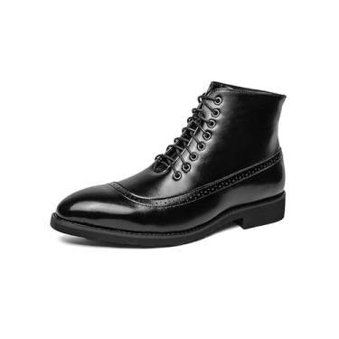 Imagem de Bota masculina de cano médio, casual, confortável, com cadarços, sapatos Oxford masculinos, Preto, 41