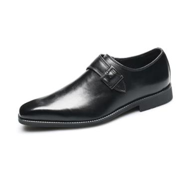 Imagem de Sapato social masculino Oxford clássico bico liso tira monge moderno formal sapatos de couro para homens, Preto, 42 BR